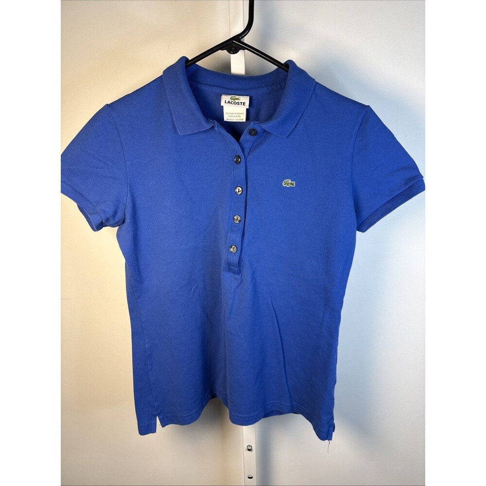 Lacoste Womens Short Sleeve Polo Size M 42 Blue Preppy Logo Mean Girls Sport